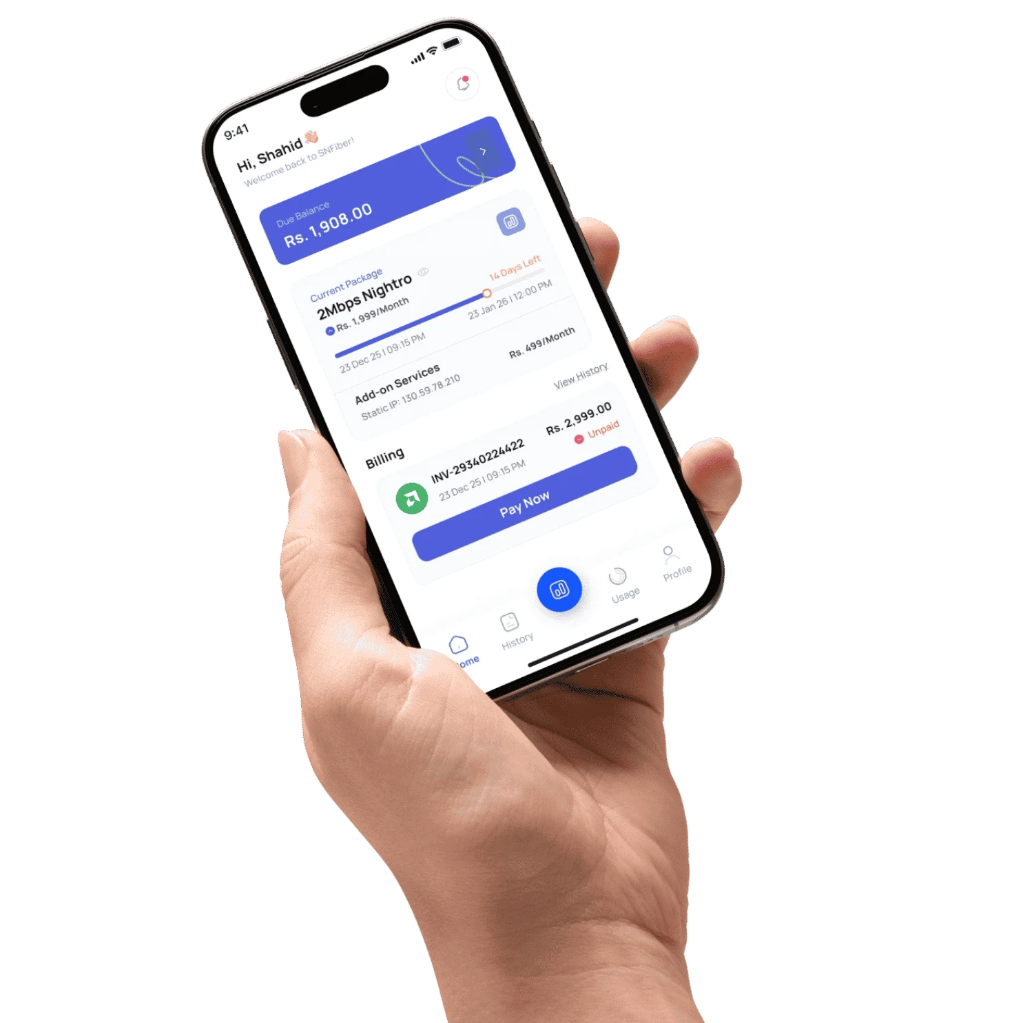 BillFi customer mobile app screen